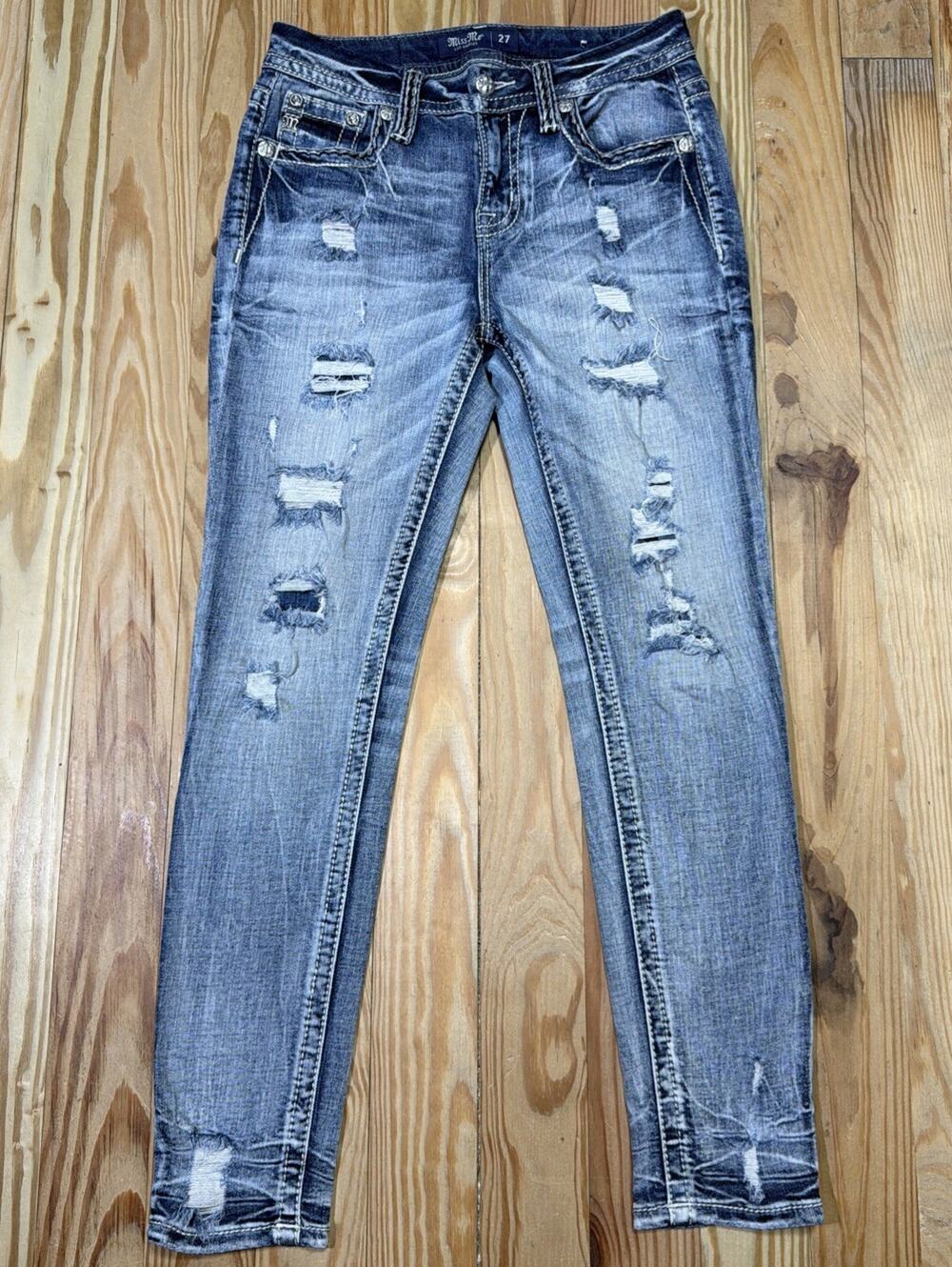 Miss Me Womens Size 27 Denim Mid Rise Embellished Jeans Curvy Ankle Skinny